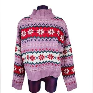 33 Degrees NWT Lilac Fair Isle Argyle Mock Neck Sweater Size 1X